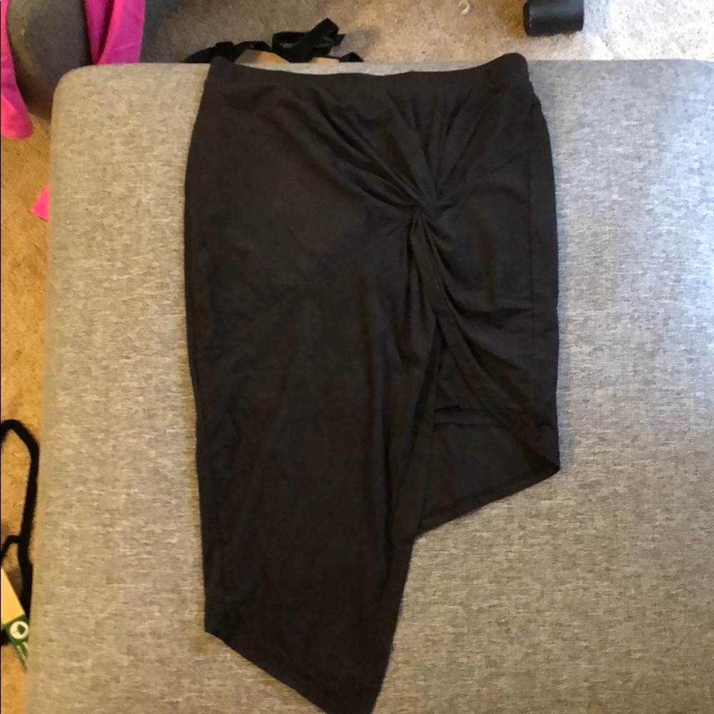 Black suede asymmetrical skirt